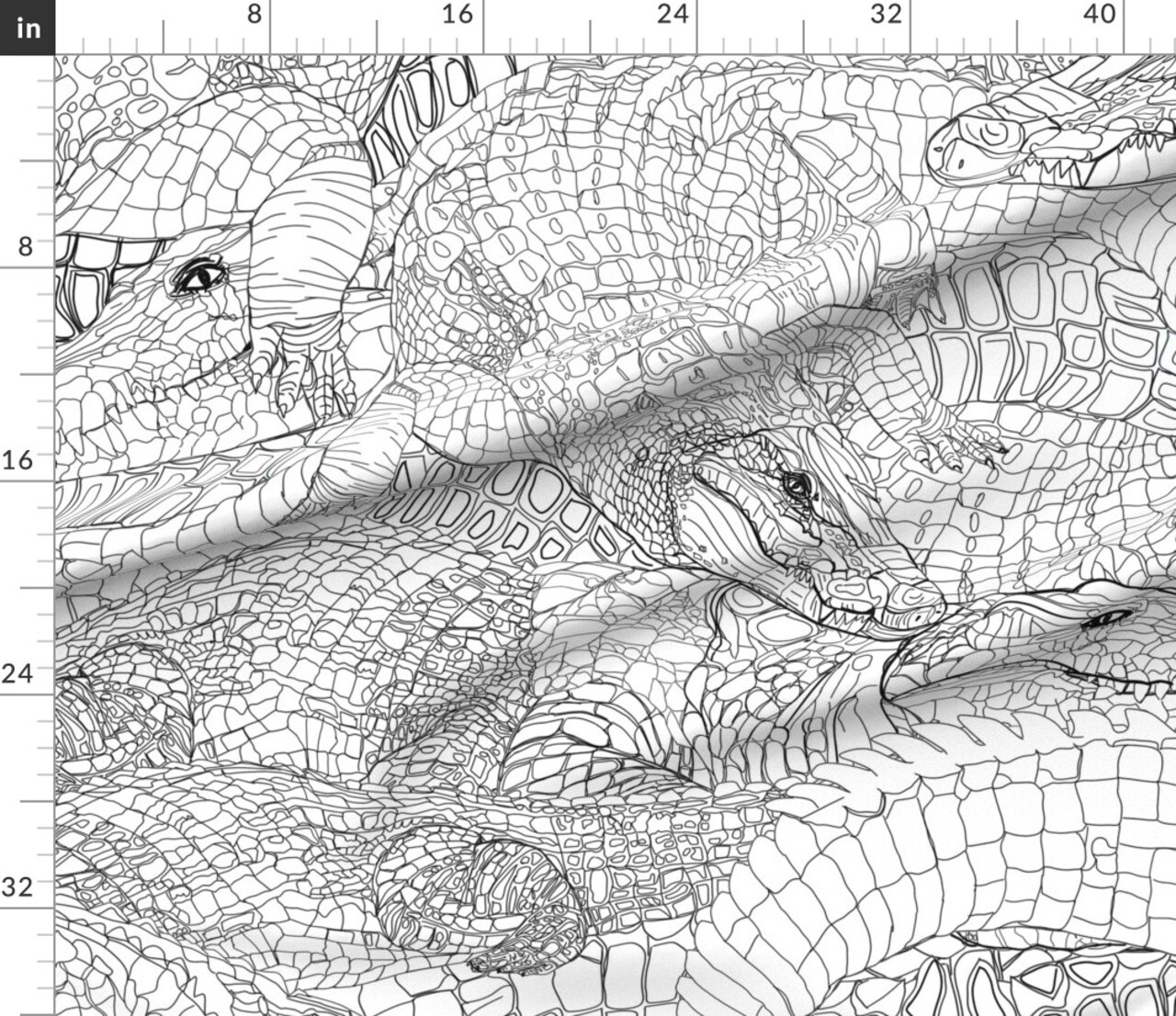 Black White Scales Crocodile Reptile Drawing Lizards Alligators Science Ink Large Scale Custom Printed Fabric by Spoonflower Various Fabrics by the Yard or Fat Quarter